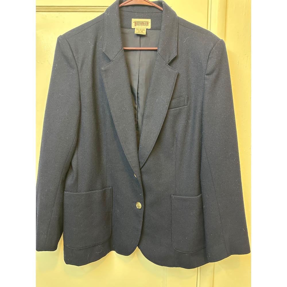 Worthington Womens Navy Blue 100% Wool Blazer Gold Crest Button Jacket Size 16